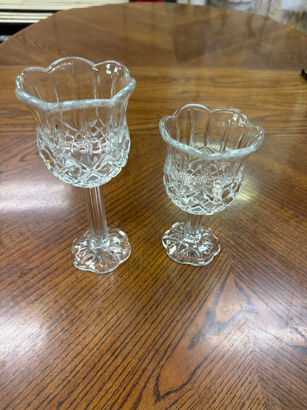 Vintage Pressed Glass Votive Candle Holder Set of 2 Clear Floral Edge